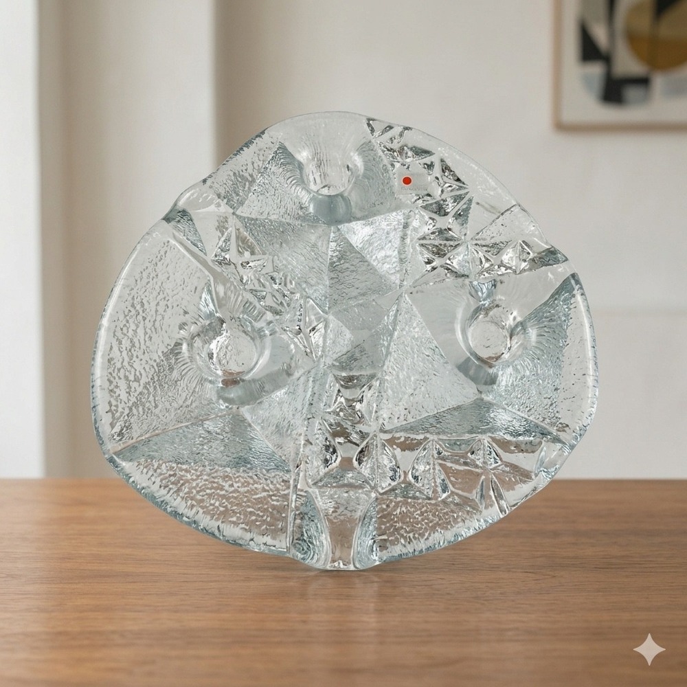 Blenko 9512 Three Light Taper Candle Holder Clear Art‎ Glass MCM